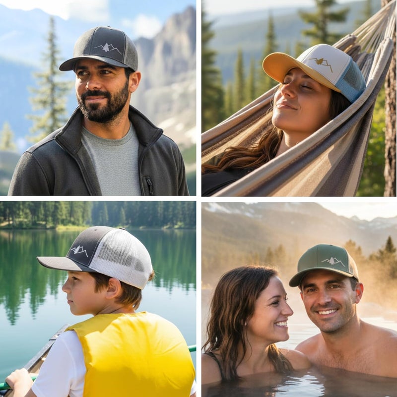 Lindo Trucker Hat [ Great Outdoors Design ] for Men and Women: Mid Profile Cap with Breathable Mesh Back and Adjustable Snap - Image 4